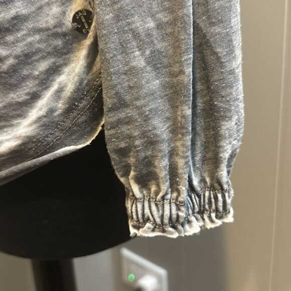 JAG greystone burnout tassel drawstring raw edge neckline/cuffs long sleeve top - Picture 3 of 6